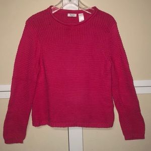 #1585 Liz&Co long Sleeve crew neck bright pink sweater petite XL